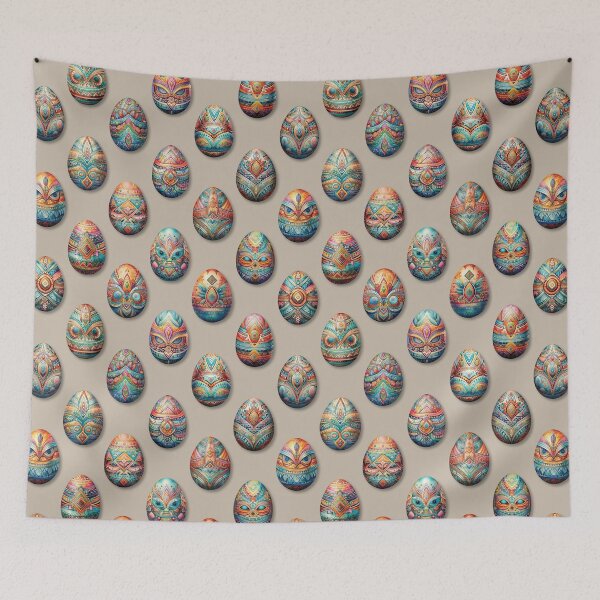 Item preview, Colorful Tribal Painted Easter Eggs on Khaki designed and sold by DuckyRubin.