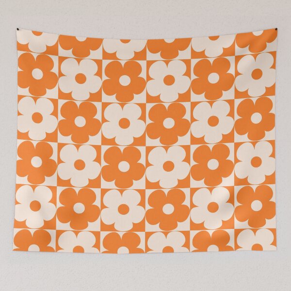 Item preview, 60's Retro Vintage Pop Flowers in Orange and Cream designed and sold by MellowCat.