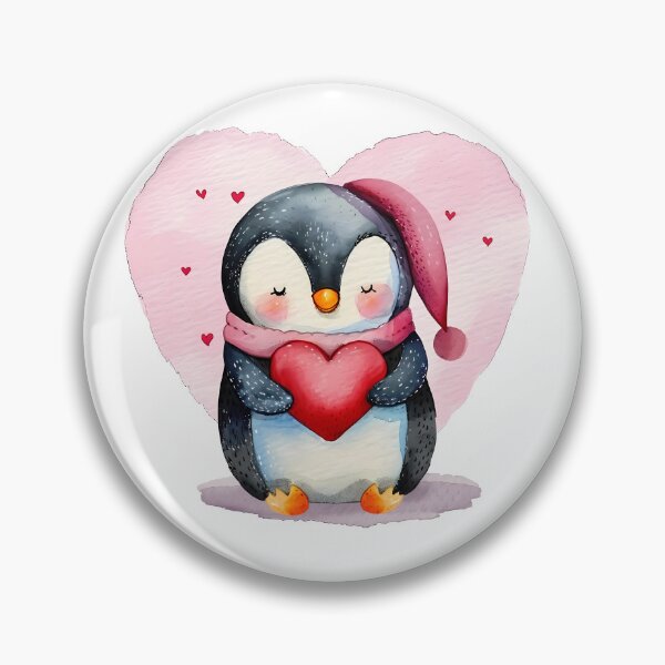 Item preview, Cozy Penguin Hugging Heart Saint Valentine's Day - Cute Kawaii Winter Love Art Print designed and sold by DesignArtist.ia.