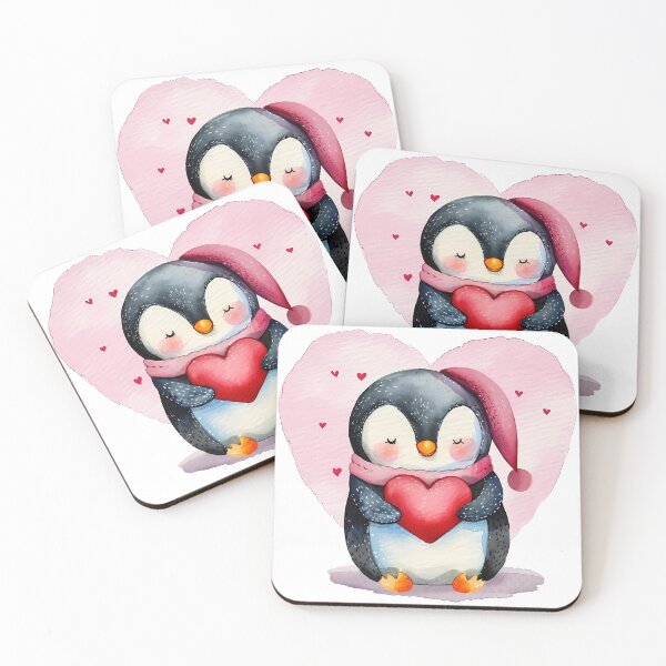 Item preview, Cozy Penguin Hugging Heart Saint Valentine's Day - Cute Kawaii Winter Love Art Print designed and sold by DesignArtist.ia.