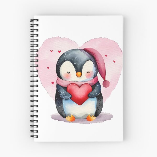 Item preview, Cozy Penguin Hugging Heart Saint Valentine's Day - Cute Kawaii Winter Love Art Print designed and sold by DesignArtist.ia.