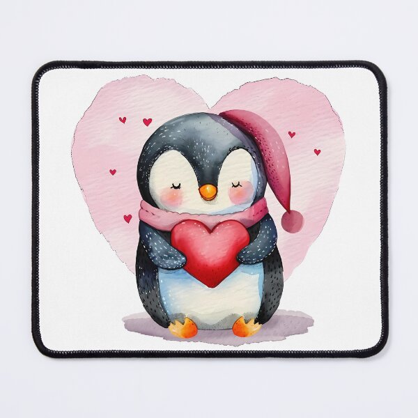 Item preview, Cozy Penguin Hugging Heart Saint Valentine's Day - Cute Kawaii Winter Love Art Print designed and sold by DesignArtist.ia.