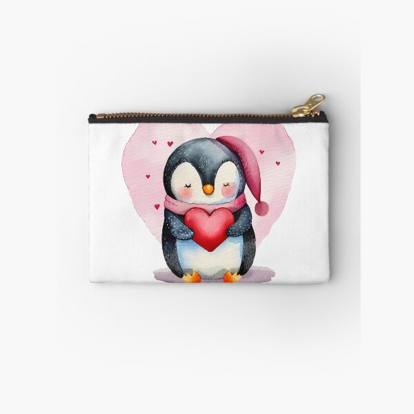 Item preview, Cozy Penguin Hugging Heart Saint Valentine's Day - Cute Kawaii Winter Love Art Print designed and sold by DesignArtist.ia.