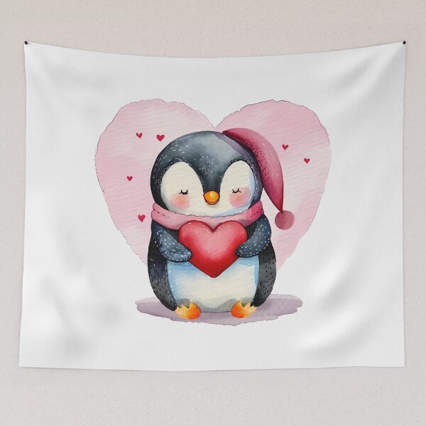 Item preview, Cozy Penguin Hugging Heart Saint Valentine's Day - Cute Kawaii Winter Love Art Print designed and sold by DesignArtist.ia.