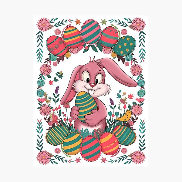 Item preview, Colorful Bunny with Easter Eggs - Happy Easter designed and sold by Art-Arcade6.