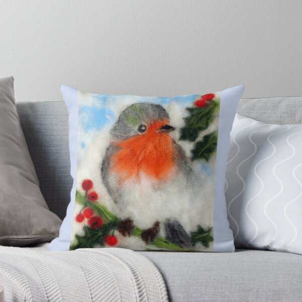 Item preview, Robin picture in carded wool – Winter bird – Nature decoration designed and sold by FLEURDELAINE04.