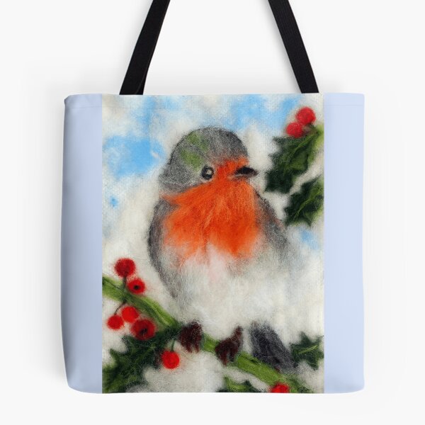 Item preview, Robin picture in carded wool – Winter bird – Nature decoration designed and sold by FLEURDELAINE04.