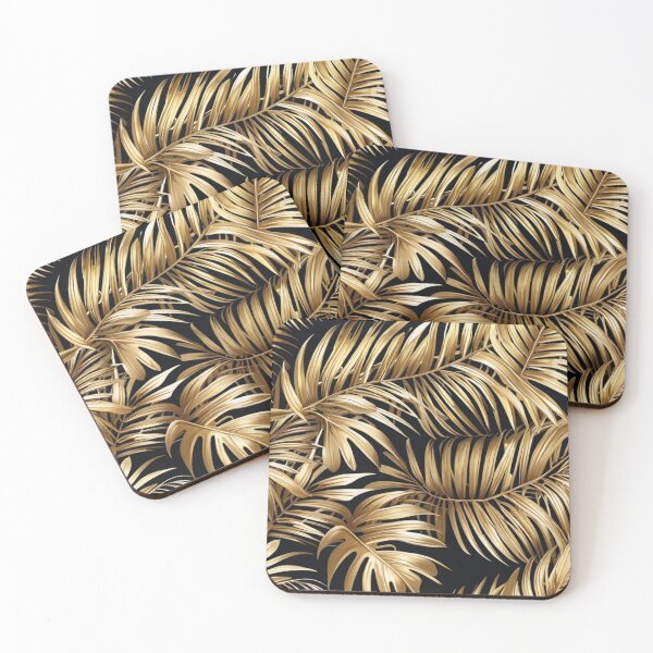 Item preview, Gold Palm Leaves Seamless Pattern on Black Background designed and sold by sana designer.