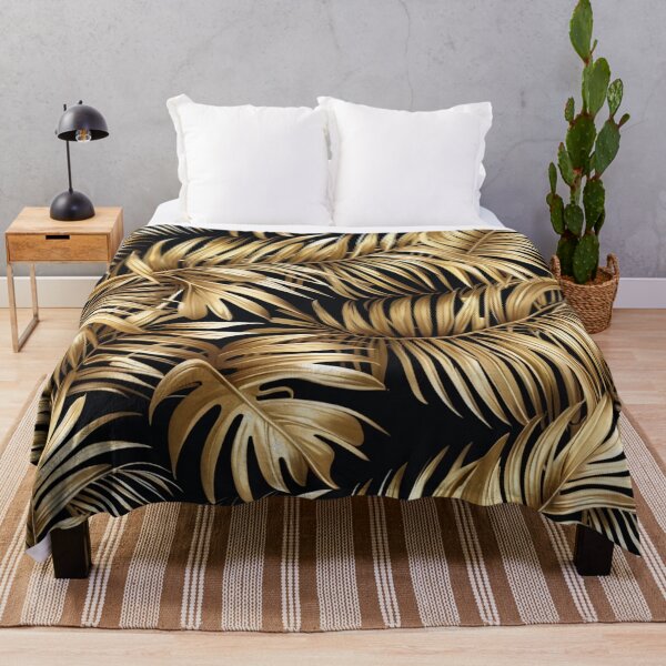 Item preview, Gold Palm Leaves Seamless Pattern on Black Background designed and sold by sana designer.