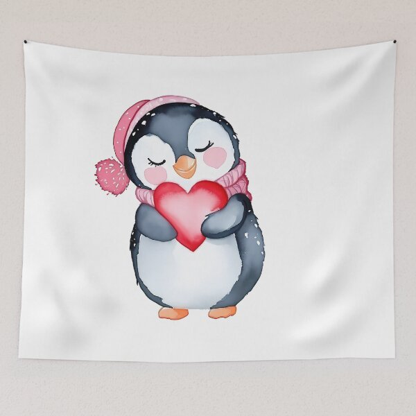 Item preview, Cozy Penguin Hugging Heart Saint Valentine's Day - Cute Kawaii Winter Penguin Love Art Print designed and sold by DesignArtist.ia.