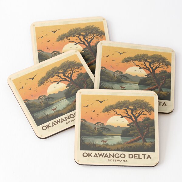 Item preview, Okavango Delta Botswana Vintage Travel Poster | Retro Safari Wildlife Wall Art | African Sunset Landscape Print | Wanderlust Adventure Decor designed and sold by Eclipse 3699.