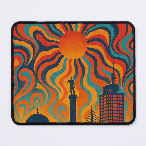Item preview, Trippy Psychedelic Poster of Belgrade | Neon River Confluence Vision | Surreal Serbian Urban Art designed and sold by PaintedPixels01.