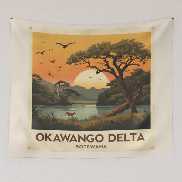 Item preview, Okavango Delta Botswana Vintage Travel Poster | Retro Safari Wildlife Wall Art | African Sunset Landscape Print | Wanderlust Adventure Decor designed and sold by Eclipse 3699.
