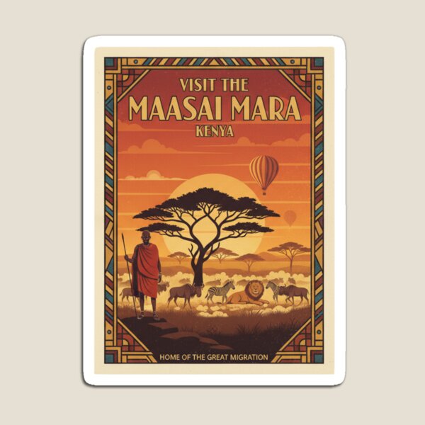 Item preview, Visit the Maasai Mara Kenya Vintage Travel Poster | African Safari Wildlife Print | Tribal Retro Landscape Art | Great Migration Wall Decor designed and sold by Eclipse 3699.