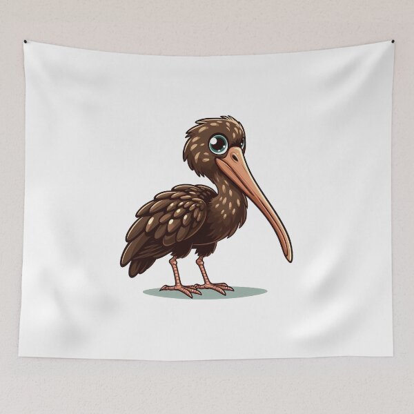 Item preview, Cute cartoon kiwi bird with large eyes and fluffy feathers, standing proudly on a light background. designed and sold by cave-canvas.