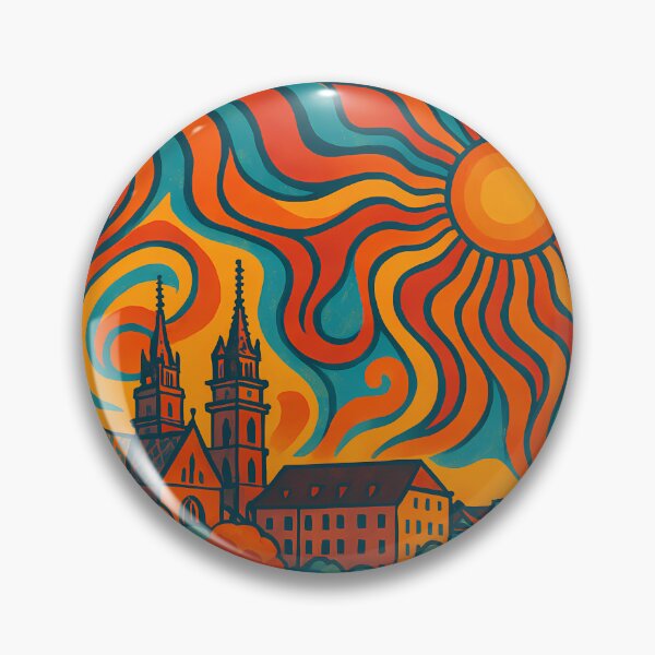 Item preview, Trippy Psychedelic Poster of Basel | Neon Rhine River Vision | Surreal Swiss Urban Art designed and sold by PaintedPixels01.