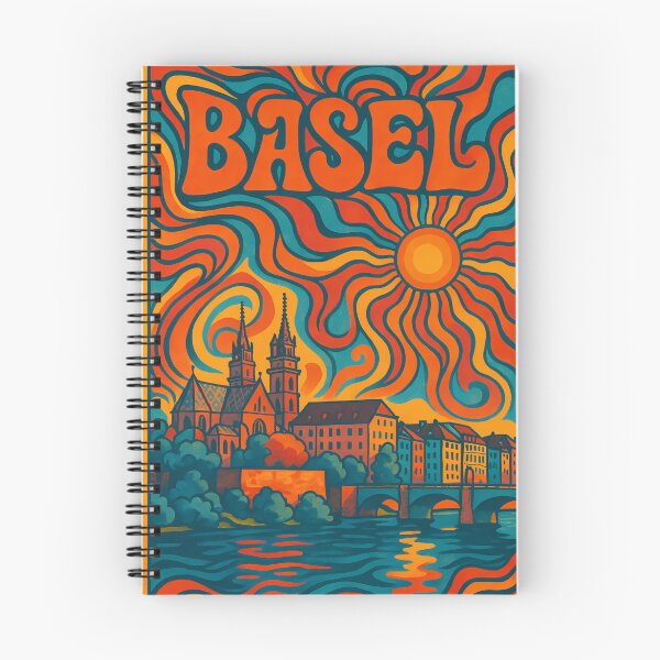 Item preview, Trippy Psychedelic Poster of Basel | Neon Rhine River Vision | Surreal Swiss Urban Art designed and sold by PaintedPixels01.