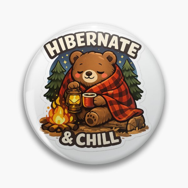 Item preview, Hibernate & Chill – Cozy Camping Bear Campfire Sticker designed and sold by D S DESIGNS .