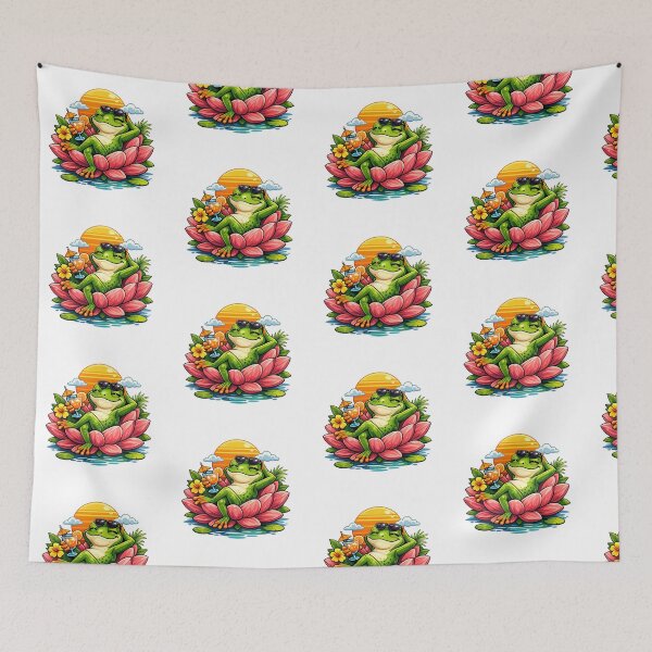 Item preview, Relaxing frog on a pink lotus designed and sold by FroggyOnly.