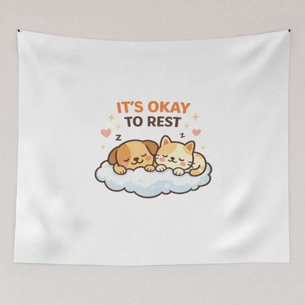 Item preview, Está bien descansar: Arte motivacional de un lindo cachorro y gatito durmiendo designed and sold by StyleLap.
