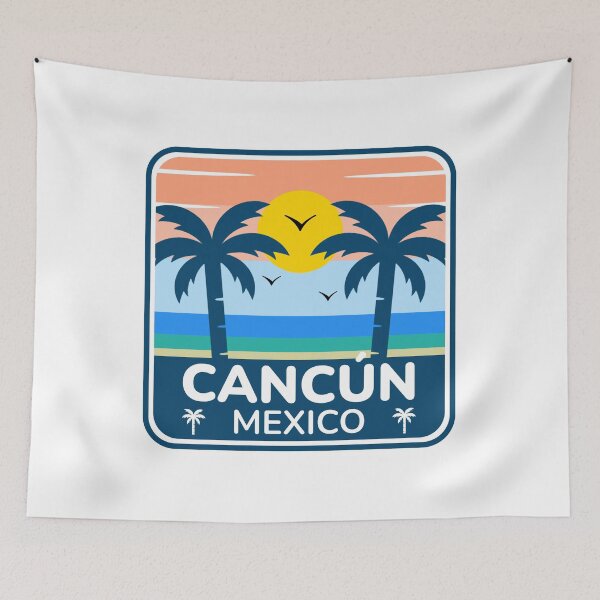 Item preview, Cancún Mexico - Retro Sunset Tropical Palm Trees Beach designed and sold by Shape Snip Studio.