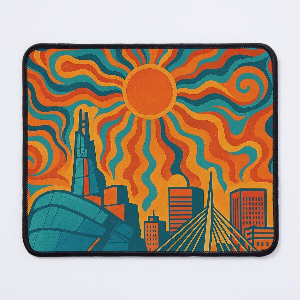 Item preview, Trippy Psychedelic Poster of Winnipeg | Neon Prairie Pulse | Surreal Canadian Cityscape Art designed and sold by PaintedPixels01.