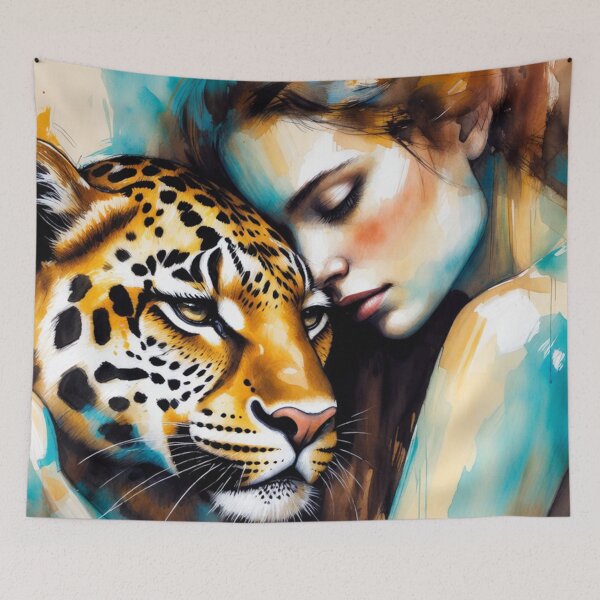 Item preview, Woman and Leopard Portrait Painting designed and sold by SassyArtistry.