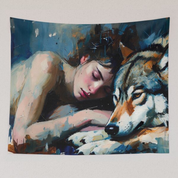 Item preview, Woman and Wolf Emotional Painting designed and sold by SassyArtistry.