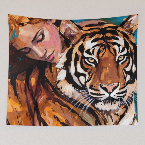 Artikelvorschau, Frau und Tiger – Emotionales Gemälde entworfen und verkauft von SassyArtistry.