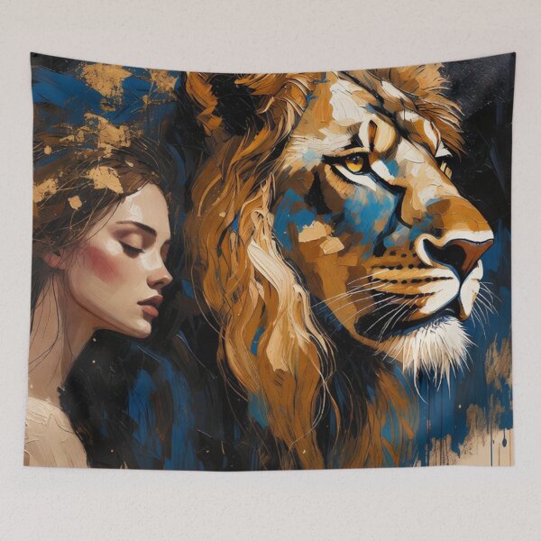 Item preview, Woman and Lion Emotional Painting designed and sold by SassyArtistry.