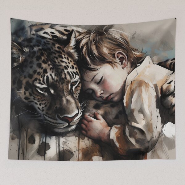 Item preview, Child and Leopard Emotional Painting designed and sold by SassyArtistry.