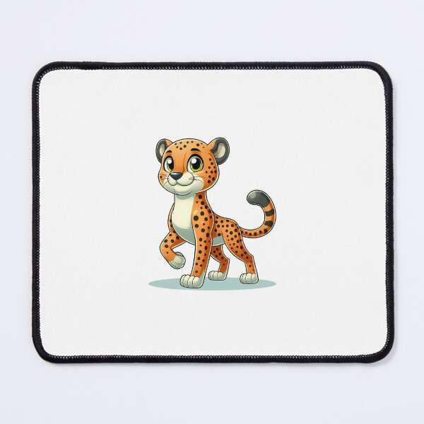 Item preview, A cheerful cartoon cheetah with big eyes, showcasing playful features and vibrant orange spots. designed and sold by cave-canvas.