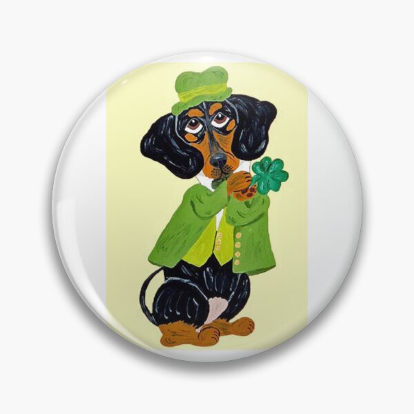 Item preview, Black and Tan Dachshund dressed for Saint Patrick's Day designed and sold by Squirreldumplings.
