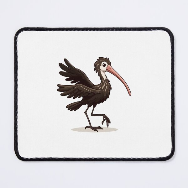 Item preview, A playful cartoon ibis with black feathers and a long pink bill, striking a cheerful pose. designed and sold by cave-canvas.