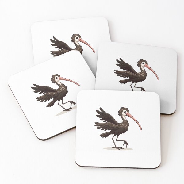 Item preview, A playful cartoon ibis with black feathers and a long pink bill, striking a cheerful pose. designed and sold by cave-canvas.