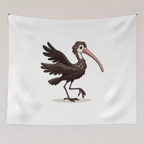 Item preview, A playful cartoon ibis with black feathers and a long pink bill, striking a cheerful pose. designed and sold by cave-canvas.