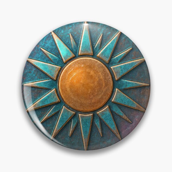 Item preview, Vibrant sun symbol with bronze and blue tones on circular plaque designed and sold by Creative88Art.