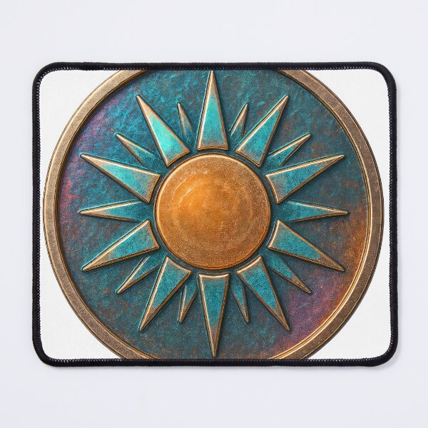 Item preview, Vibrant sun symbol with bronze and blue tones on circular plaque designed and sold by Creative88Art.