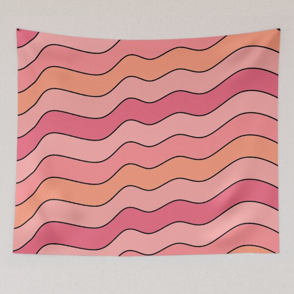 Item preview, Retro 70s Groovy Wavy Pattern in Sunset Pink and Peach designed and sold by Aesthetic Crew.