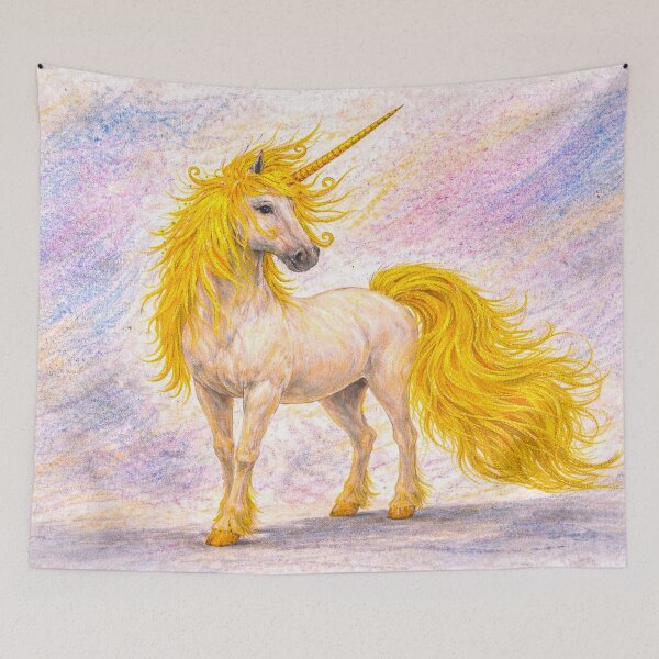 Item preview, Cute hand-drawn unicorn golden horse on crayon background  designed and sold by Ana Cristina Fluieras.