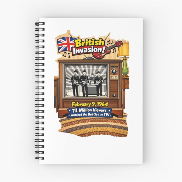 Item preview, British Invasion 1964 Cartoon TV Poster, Beatles on Ed Sullivan Tribute, Union Jack and Gretsch Guitar Pop Art, Retro 60s Music History Decor designed and sold by TerScott.