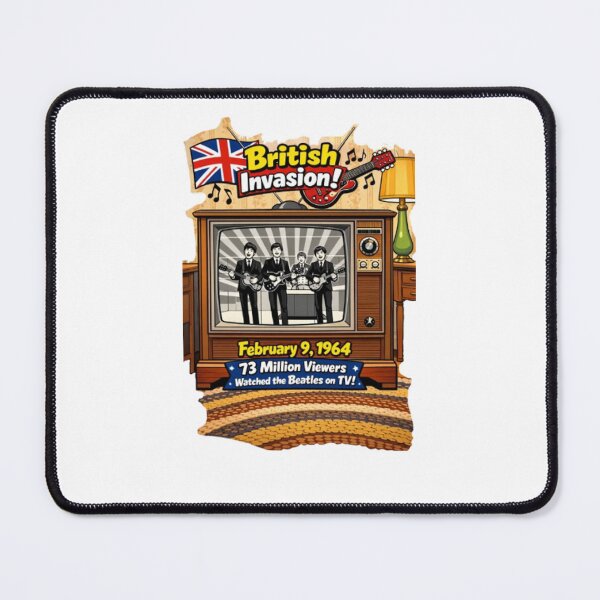 Item preview, British Invasion 1964 Cartoon TV Poster, Beatles on Ed Sullivan Tribute, Union Jack and Gretsch Guitar Pop Art, Retro 60s Music History Decor designed and sold by TerScott.