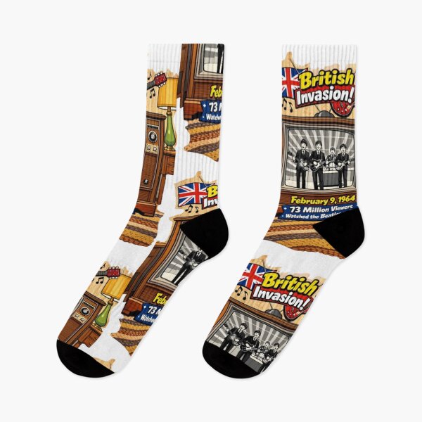 Item preview, British Invasion 1964 Cartoon TV Poster, Beatles on Ed Sullivan Tribute, Union Jack and Gretsch Guitar Pop Art, Retro 60s Music History Decor designed and sold by TerScott.