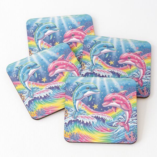 Item preview, Rainbow dolphins dancing in sparkling magical ocean waves designed and sold by butterflykissss.