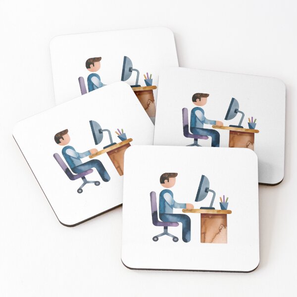 Item preview, Man working on computer at modern office desk with chair designed and sold by Creative88Art.