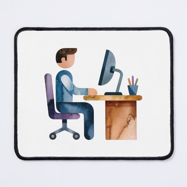 Item preview, Man working on computer at modern office desk with chair designed and sold by Creative88Art.