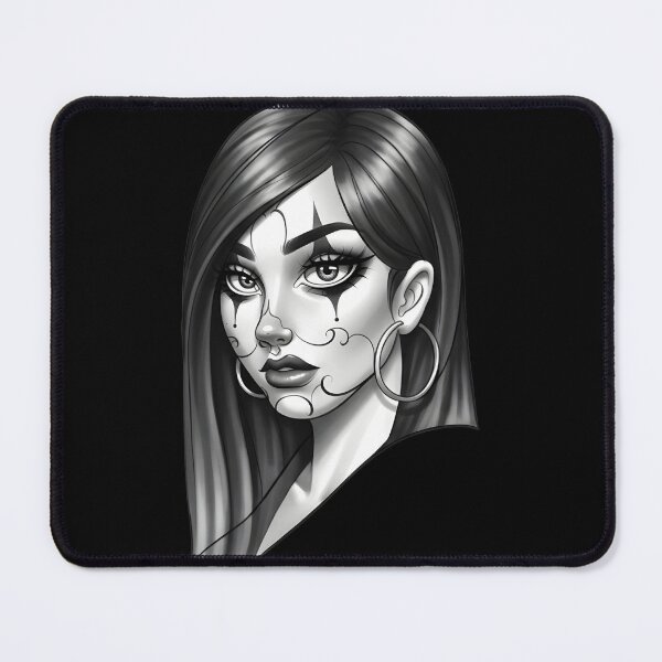 Item preview, Chicana clown girl Tattoo Style Black and White designed and sold by Prolificreate.