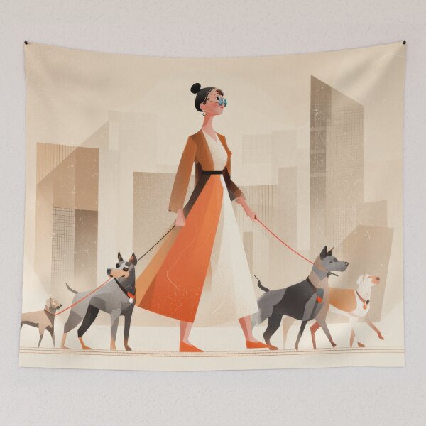 Item preview, Dog walker in a city setting designed and sold by anytka.