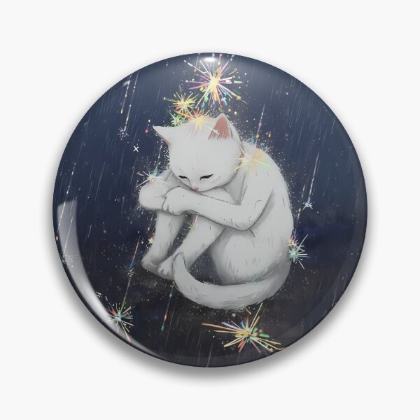 Item preview, Magical white cat in a shower of stars – Dreamy fantasy illustration at night designed and sold by Print-Zoo.