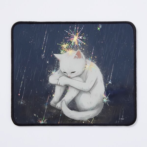 Item preview, Magical white cat in a shower of stars – Dreamy fantasy illustration at night designed and sold by Print-Zoo.